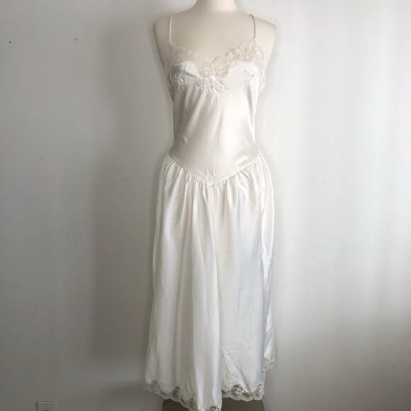 VINTAGE | VICTORIAS SECRET Crown Label Drop Waist Midi Chemise Satin Slip Dress - Picture 1 of 11